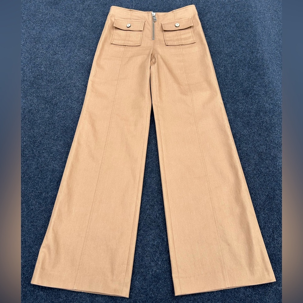 Cinq à Sept Azure Long Wide Leg Jeans Pants in Sahara Tan Trousers Size 6 - Picture 2 of 16